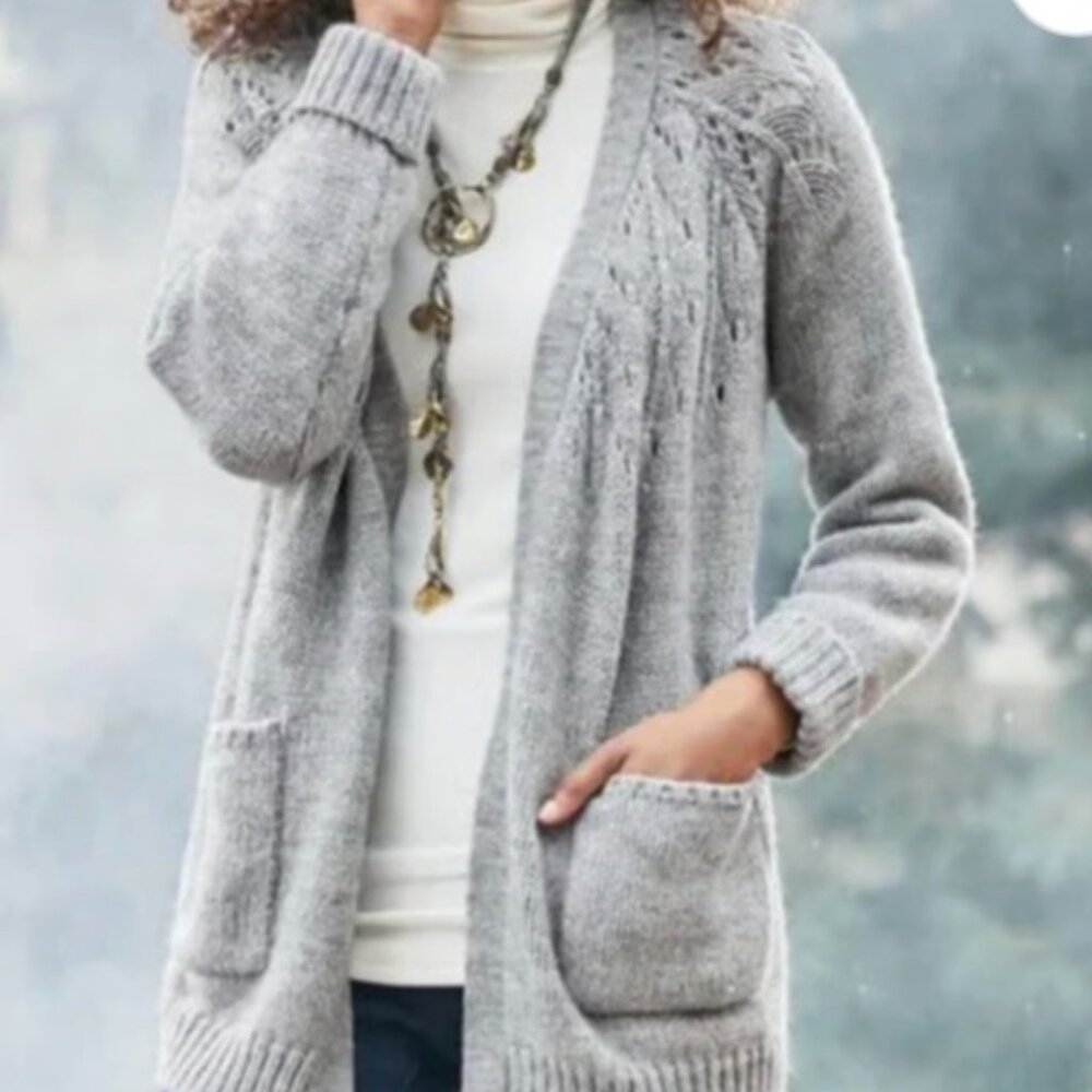 SOFT SURROUNDINGS Chunky Knit Oversize Open Front Cardigan Sweater 2DH24 size XS